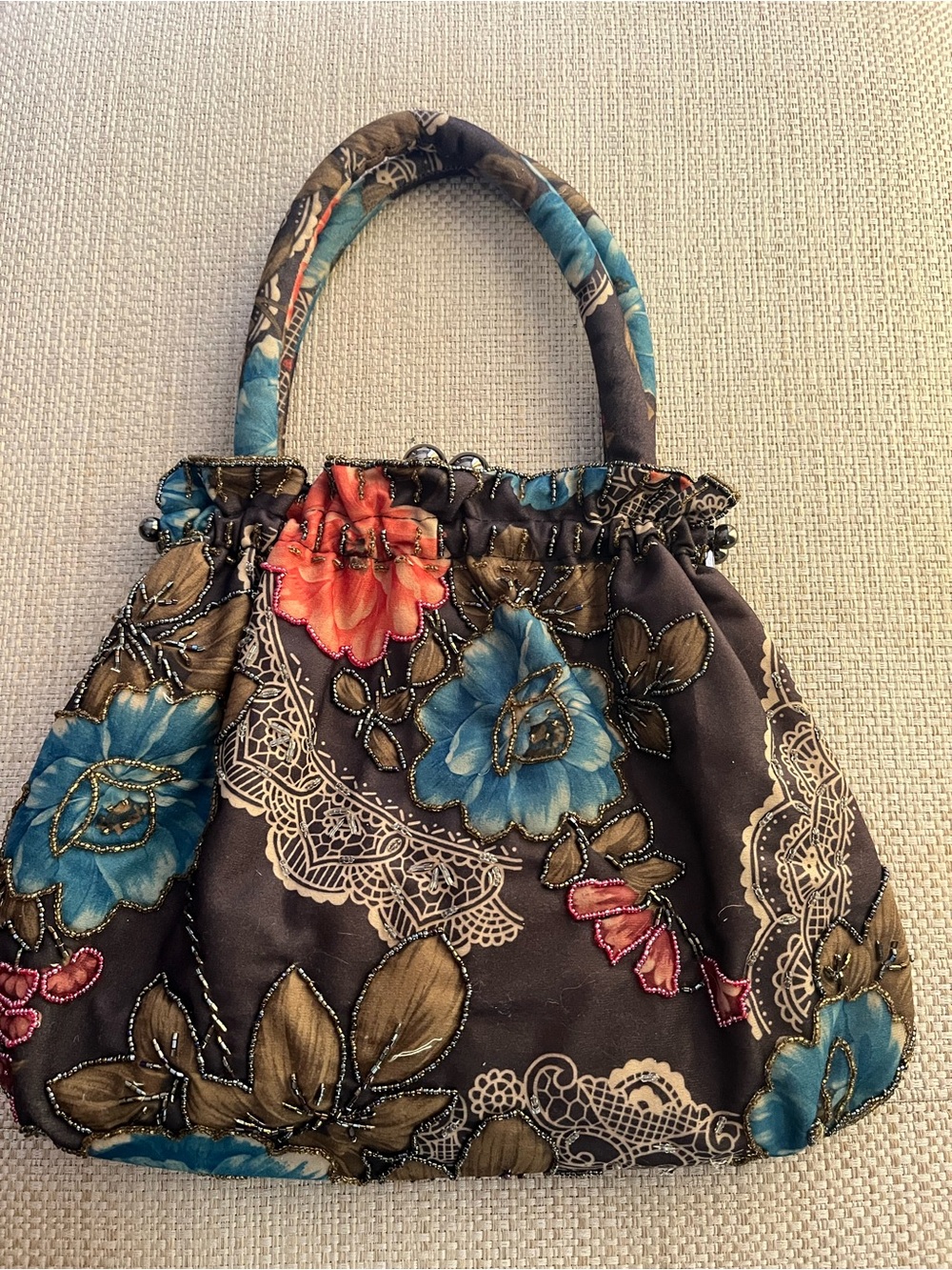 Vintage Beaded Floral Clasp Purse